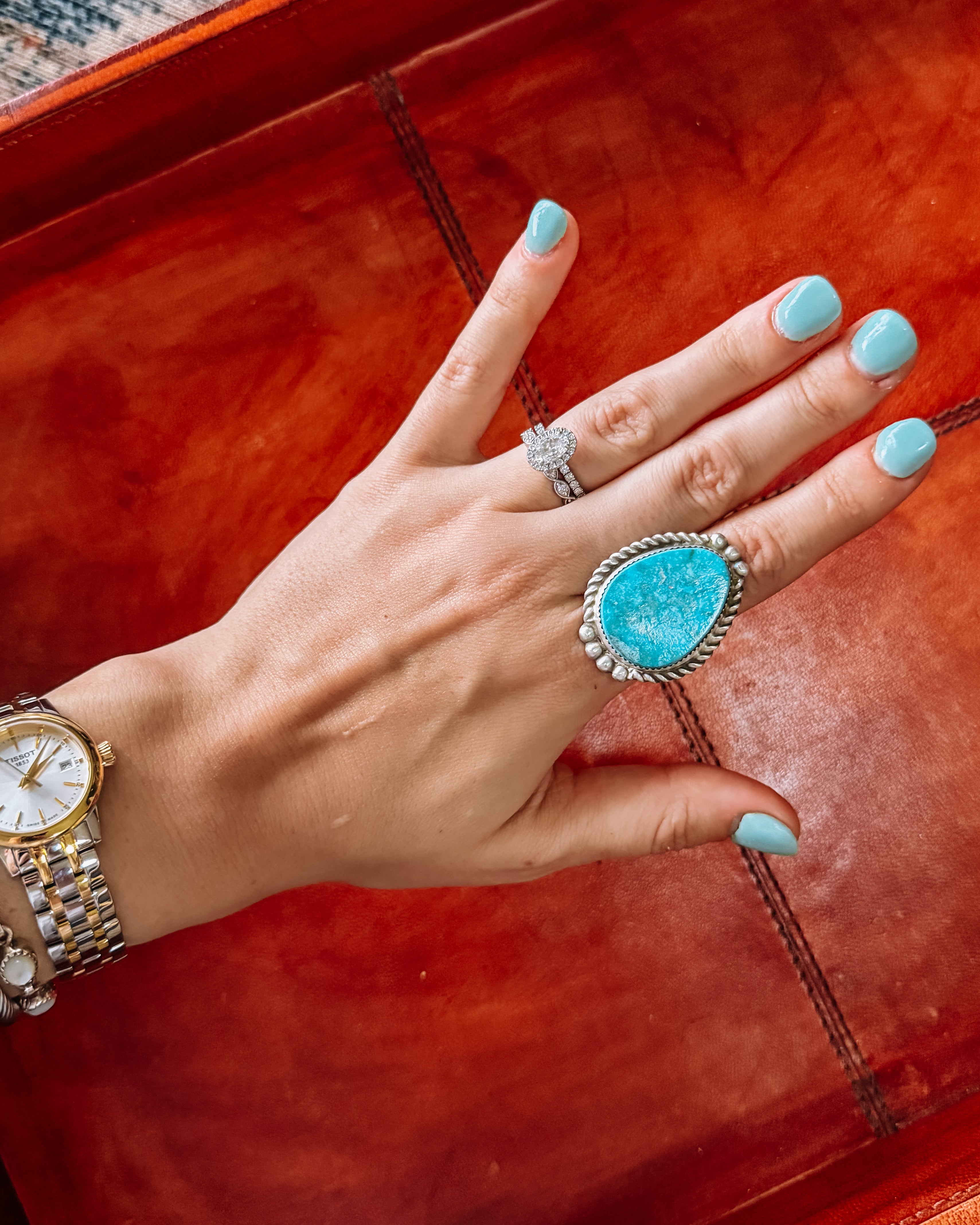 large statement royston turquoise and sterling silver ring