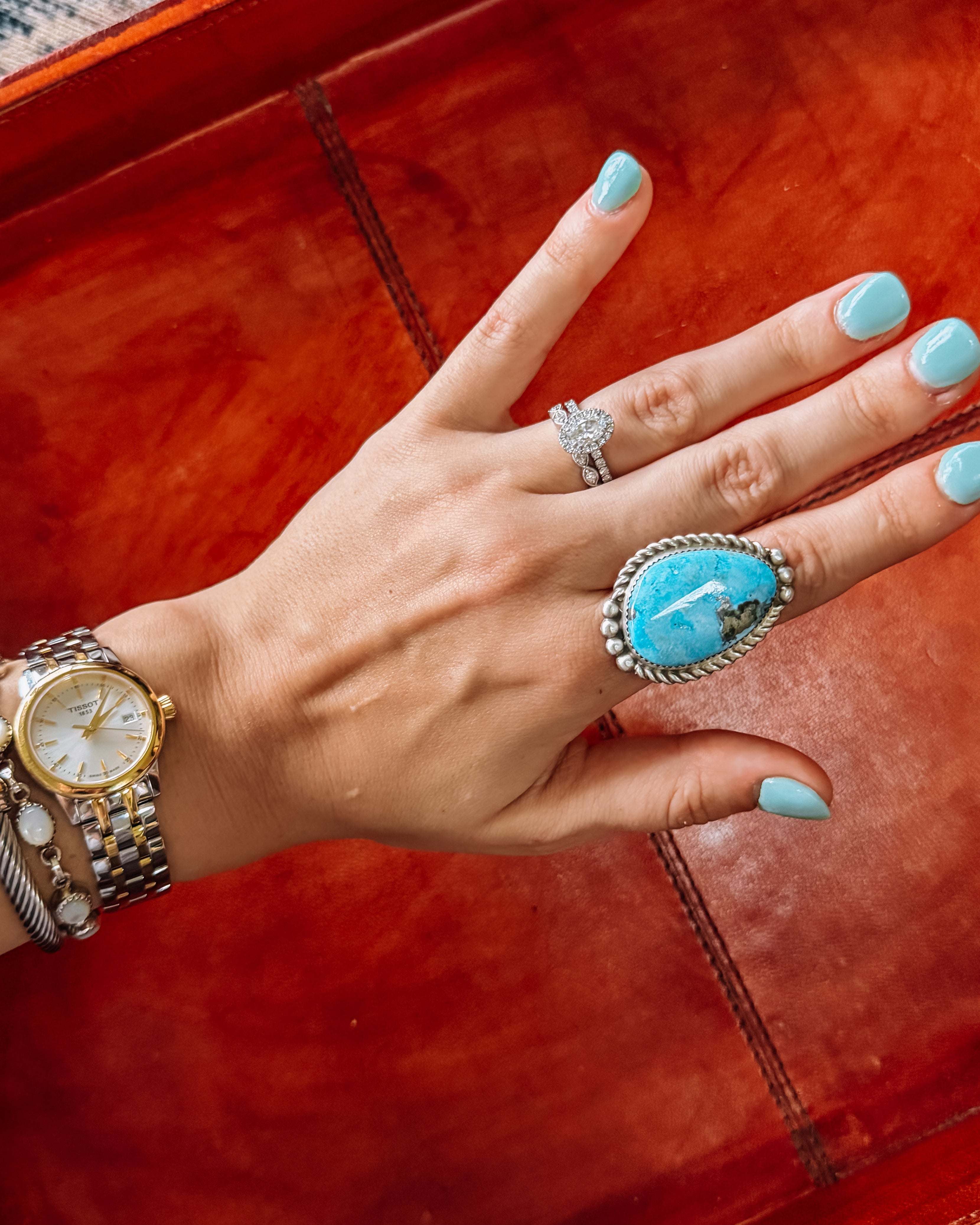 large statement royston turquoise and sterling silver ring