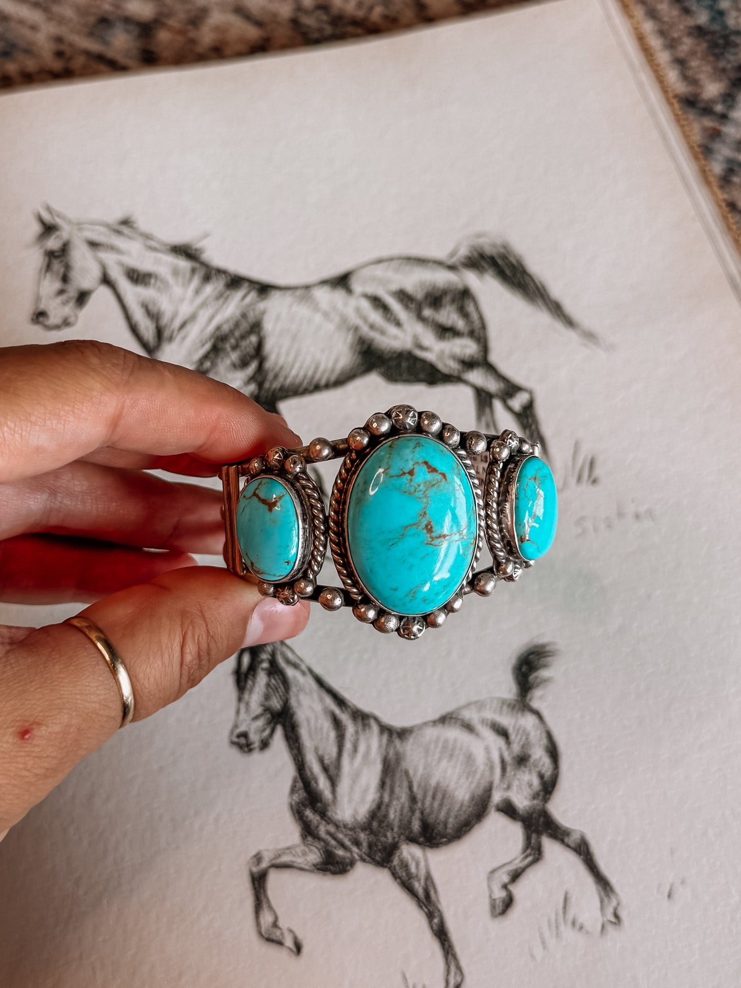 Jiminy Turquoise 3 Stone Cuff Bracelet