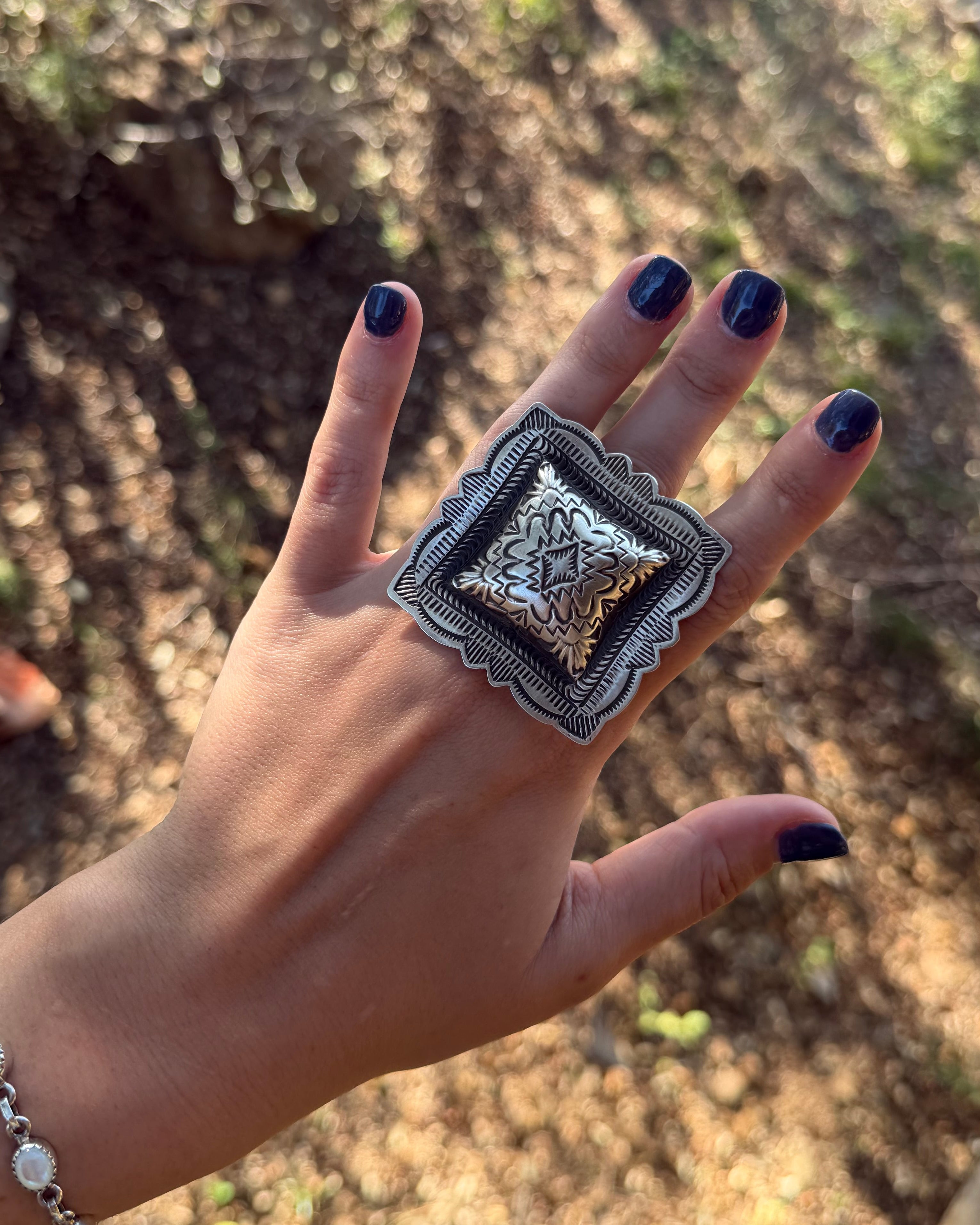 large sterling silver adjustable concho ring