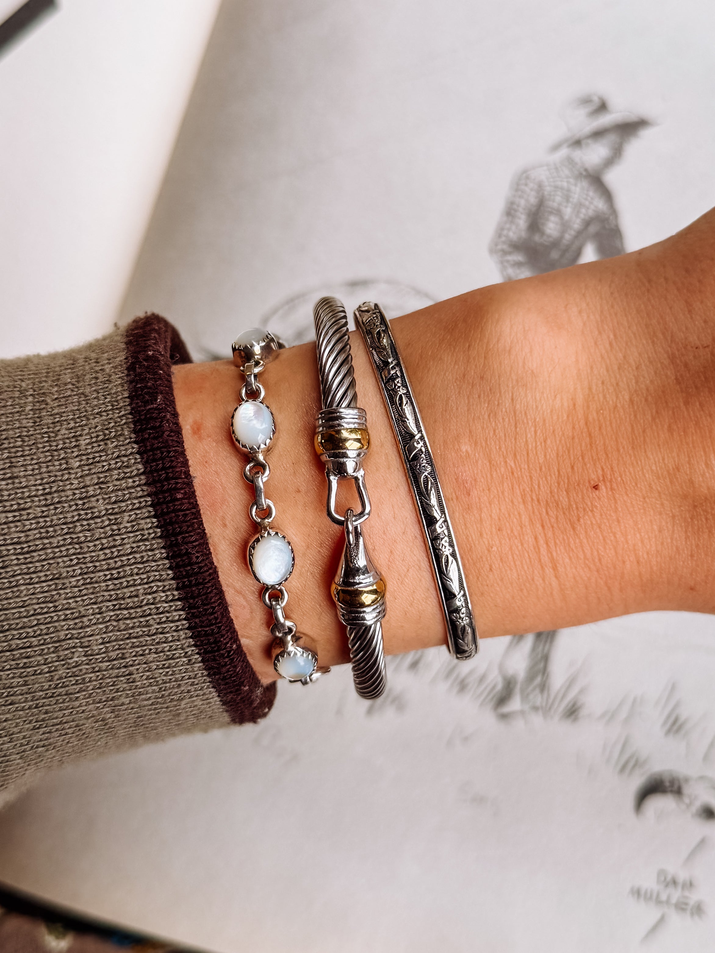 sterling silver vintage-classic design cuff bracelet