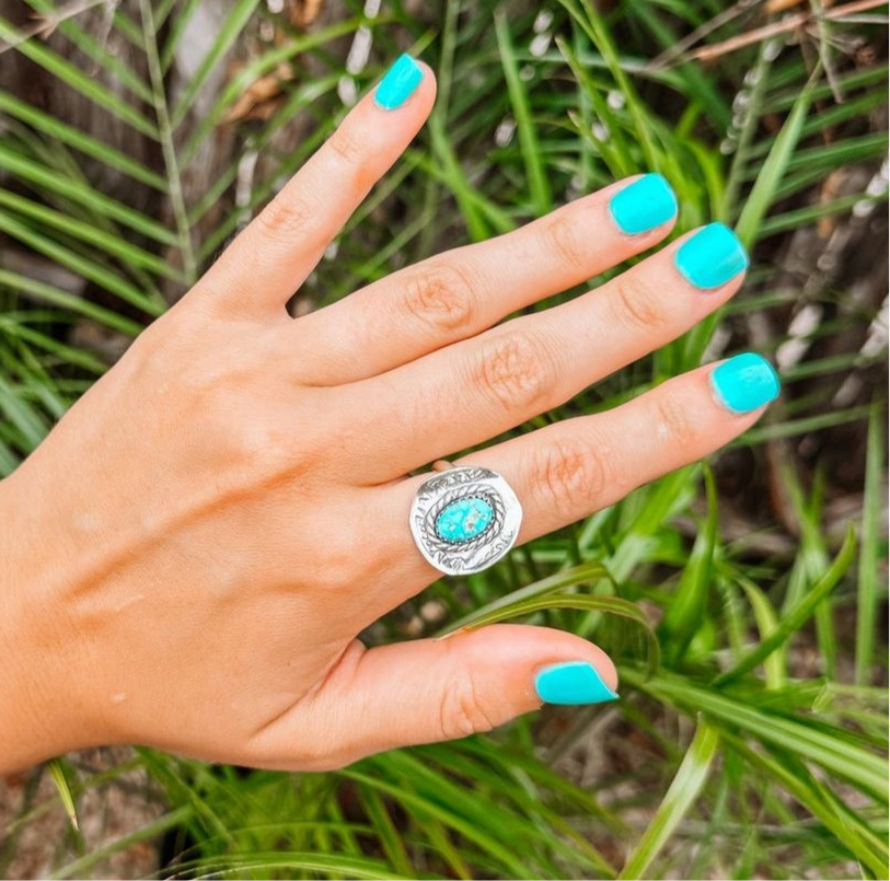 Turquoise Cowboy Hat Ring (Adjustable)