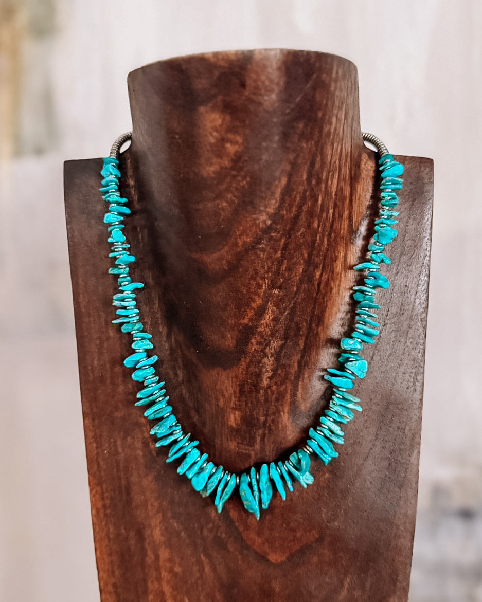 jagged turquoise necklace. made in the US