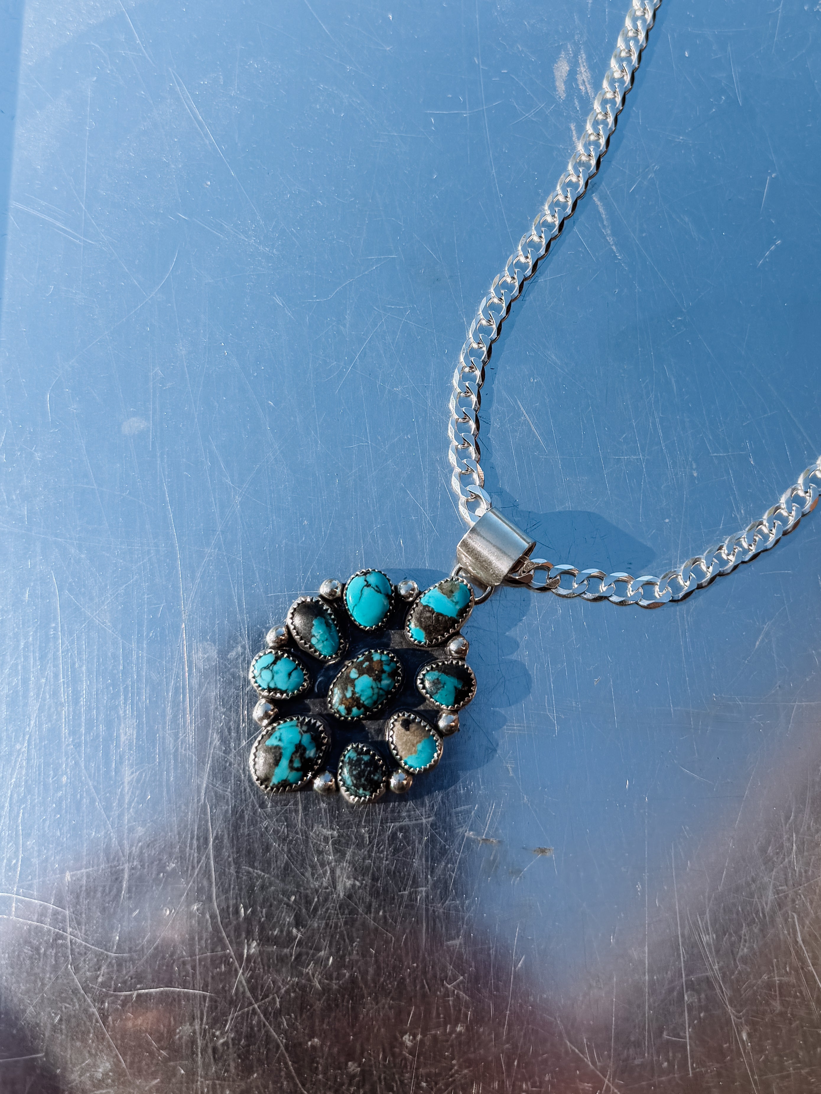 sterling silver and turquoise cluster necklace / necklace pendant