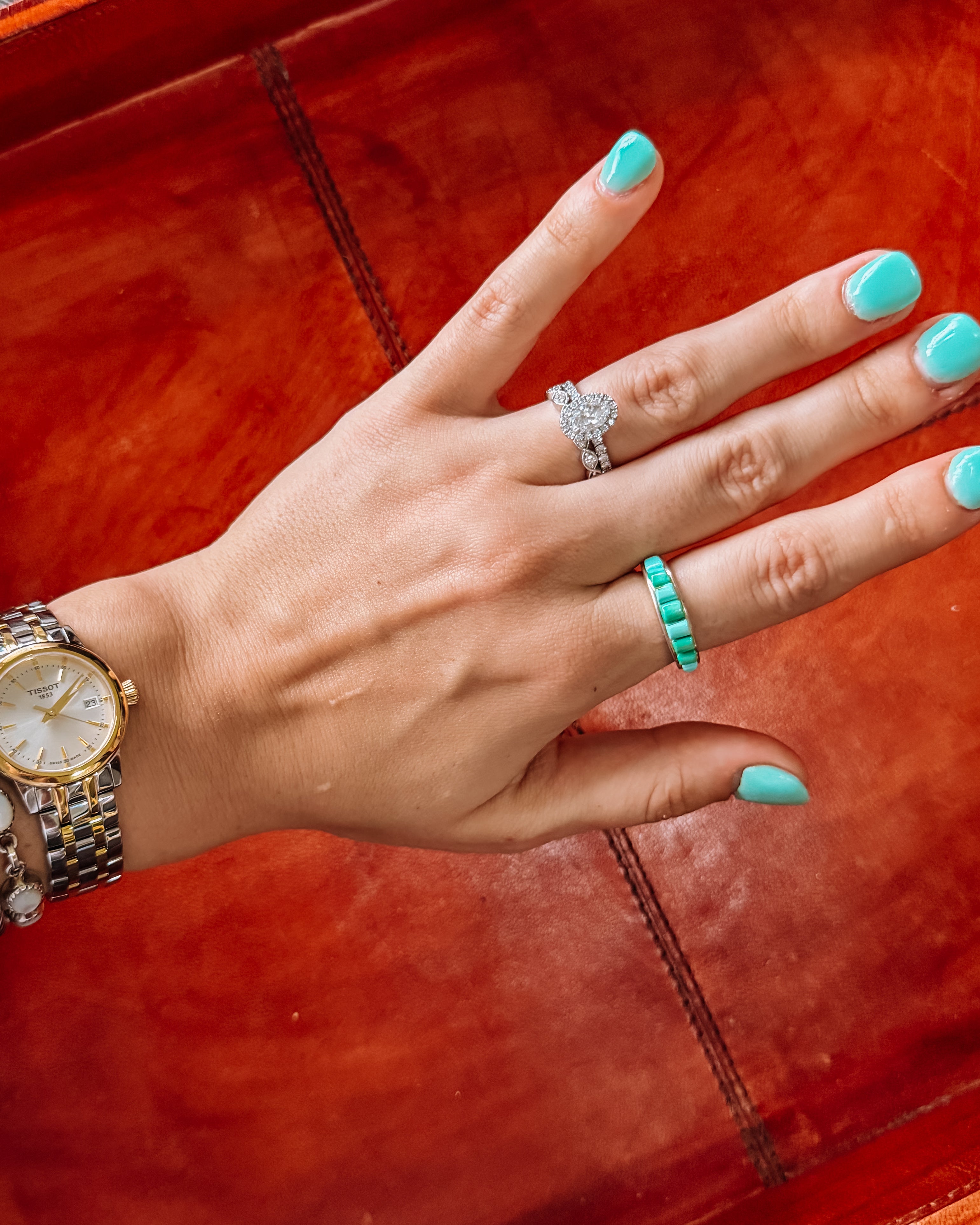 sonoran gold turquoise cobble-stone band ring. good for stacking