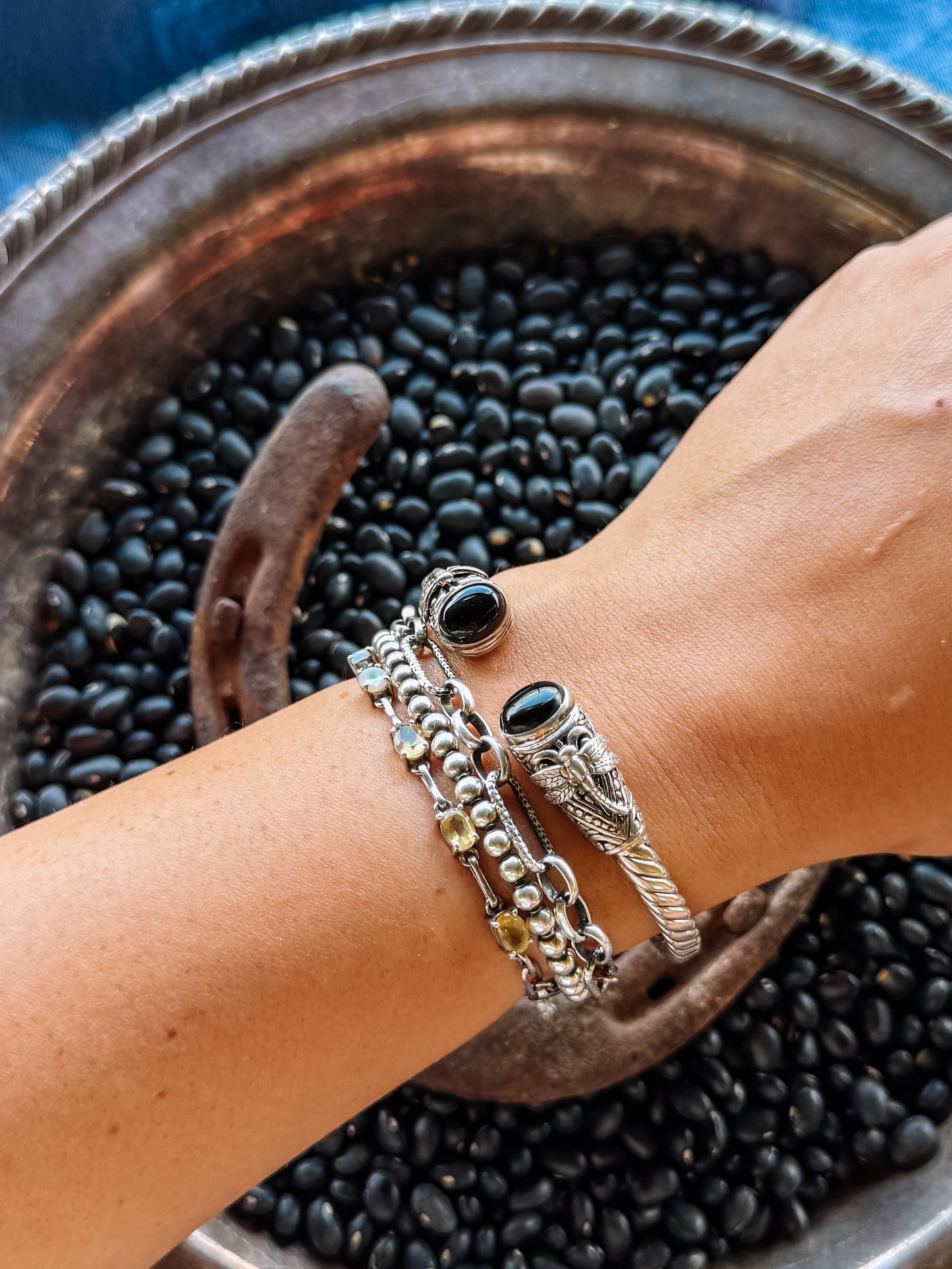 Spiffy Black Onyx Cable Cuff Bracelet
