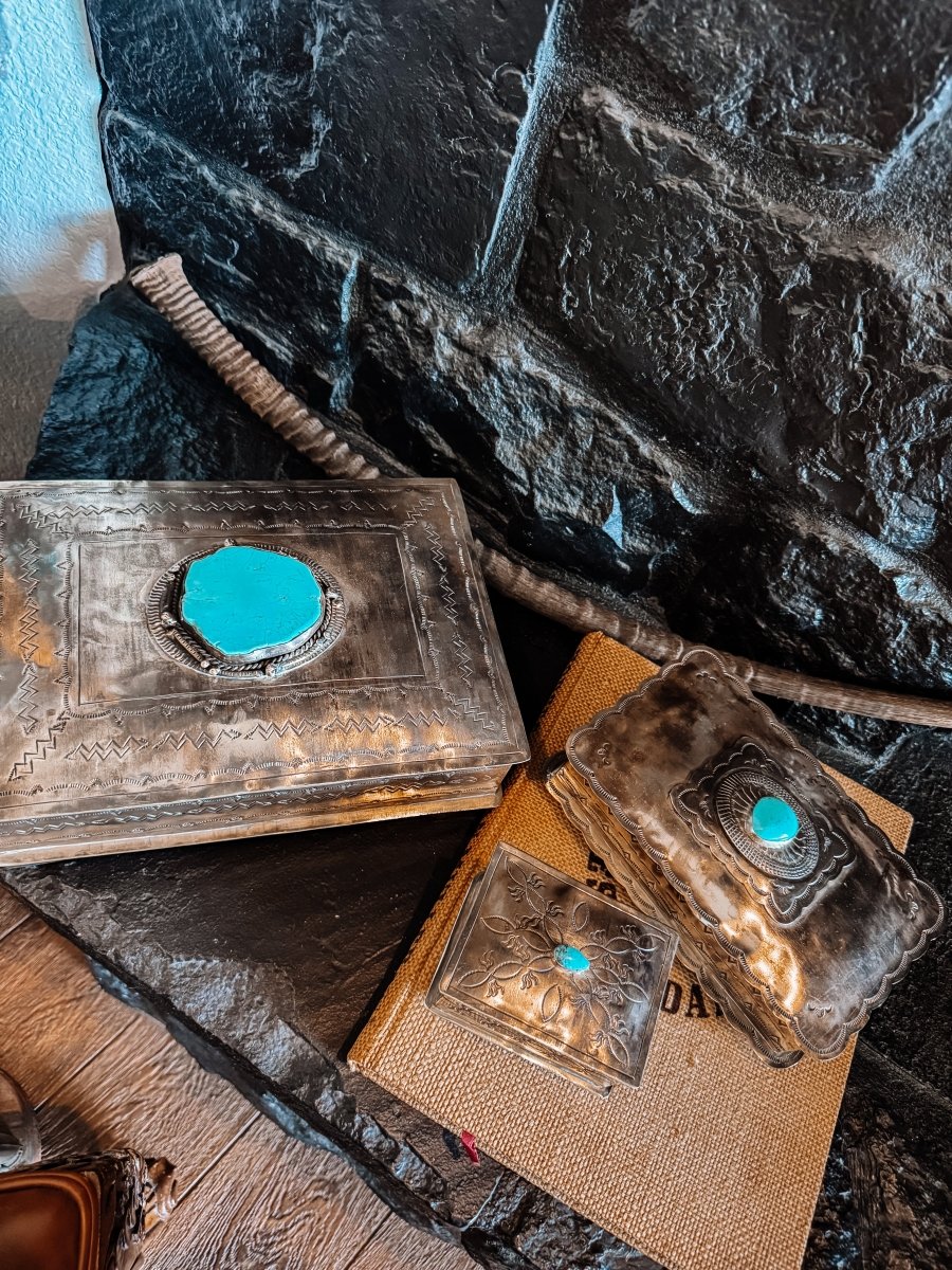 Ellis Stamped Box With Turquoise - Horseshoe J & Co.