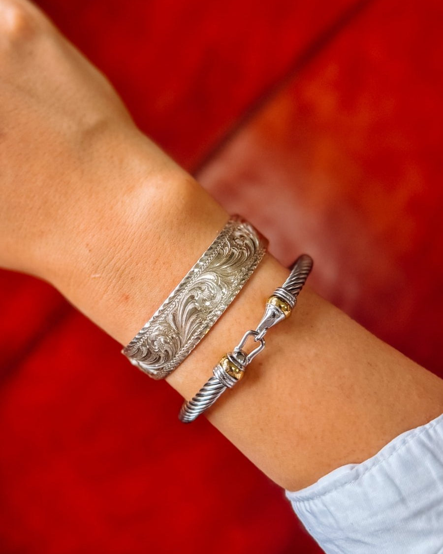 Eloy Western Scroll Silver Cuff Bracelet - Horseshoe J & Co.