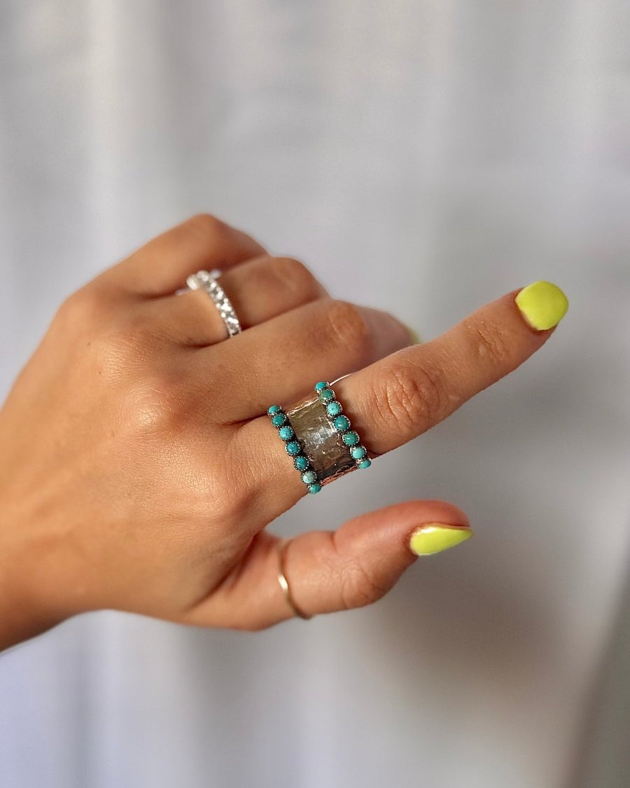 Farson Turquoise Hammered Ring - Horseshoe J & Co.