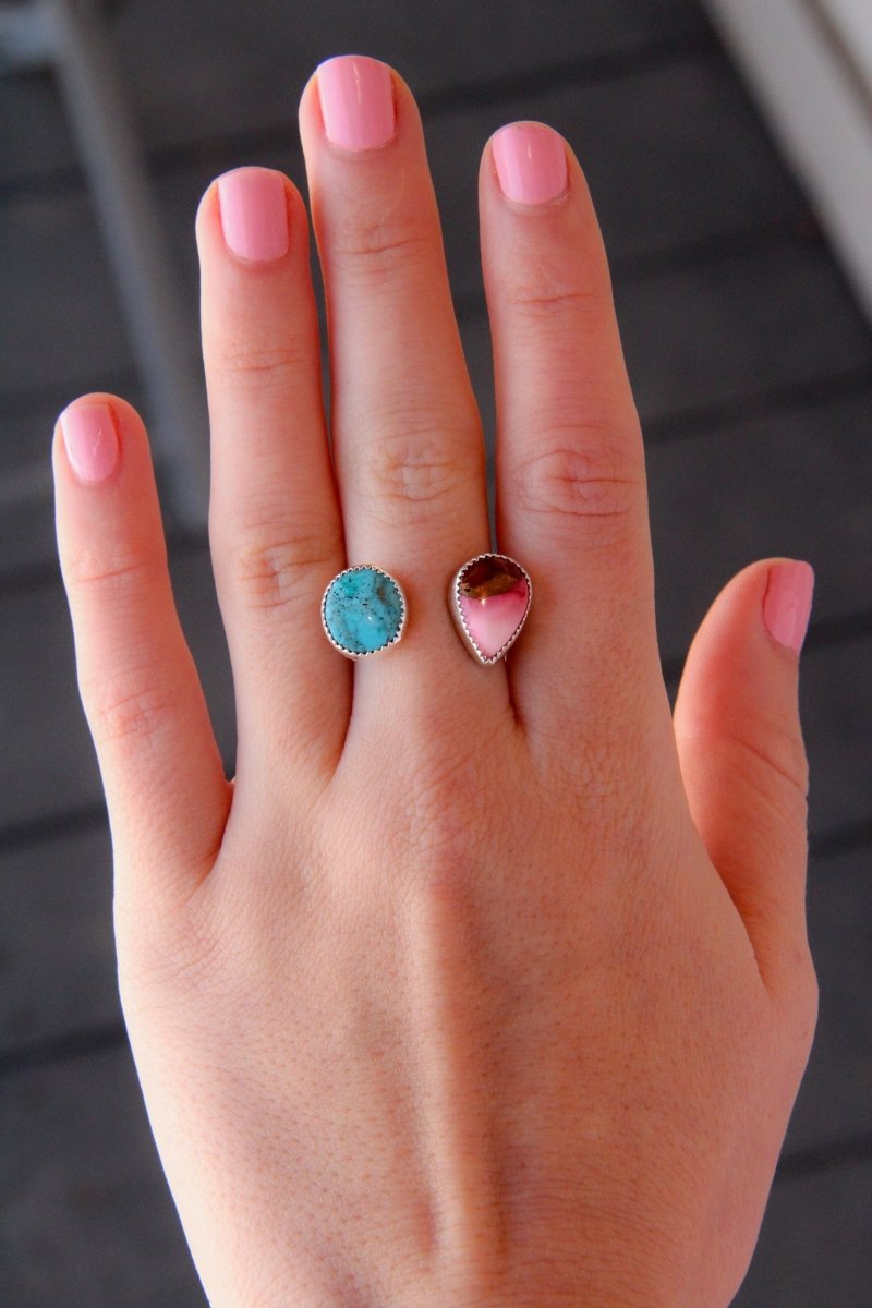 Fort Rock Rose Dahlia + Turquoise Open Ring - Horseshoe J & Co.