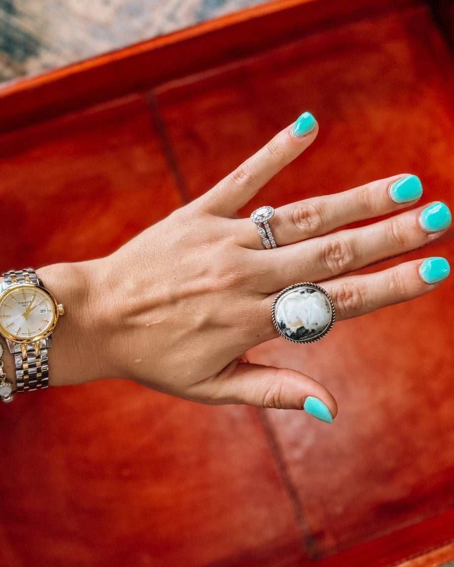 Fredonia White Buffalo Adjustable Ring - Horseshoe J & Co.