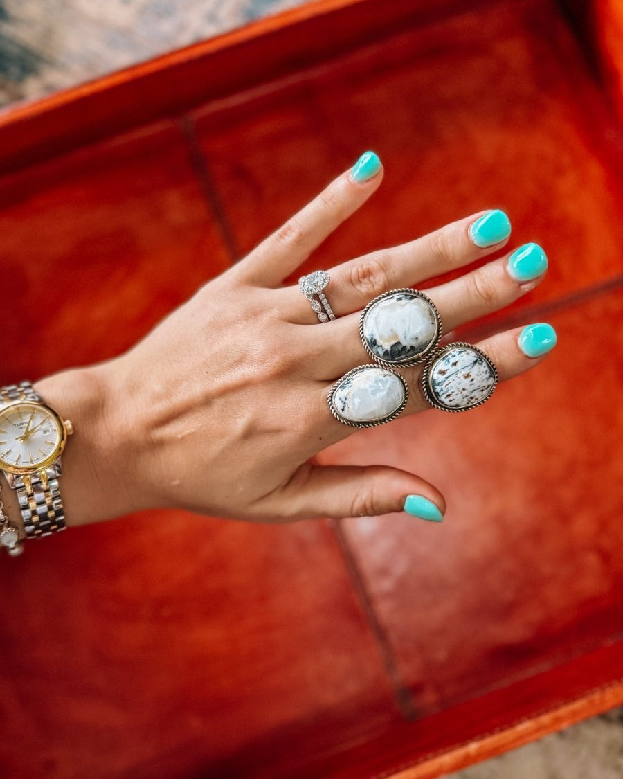 Fredonia White Buffalo Adjustable Ring - Horseshoe J & Co.