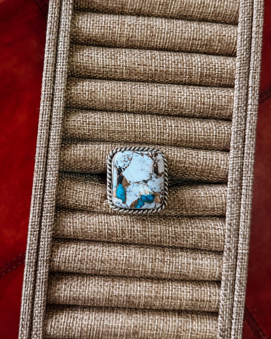 Kirkland Adjustable White Buffalo/Turquoise Ring - Horseshoe J & Co.
