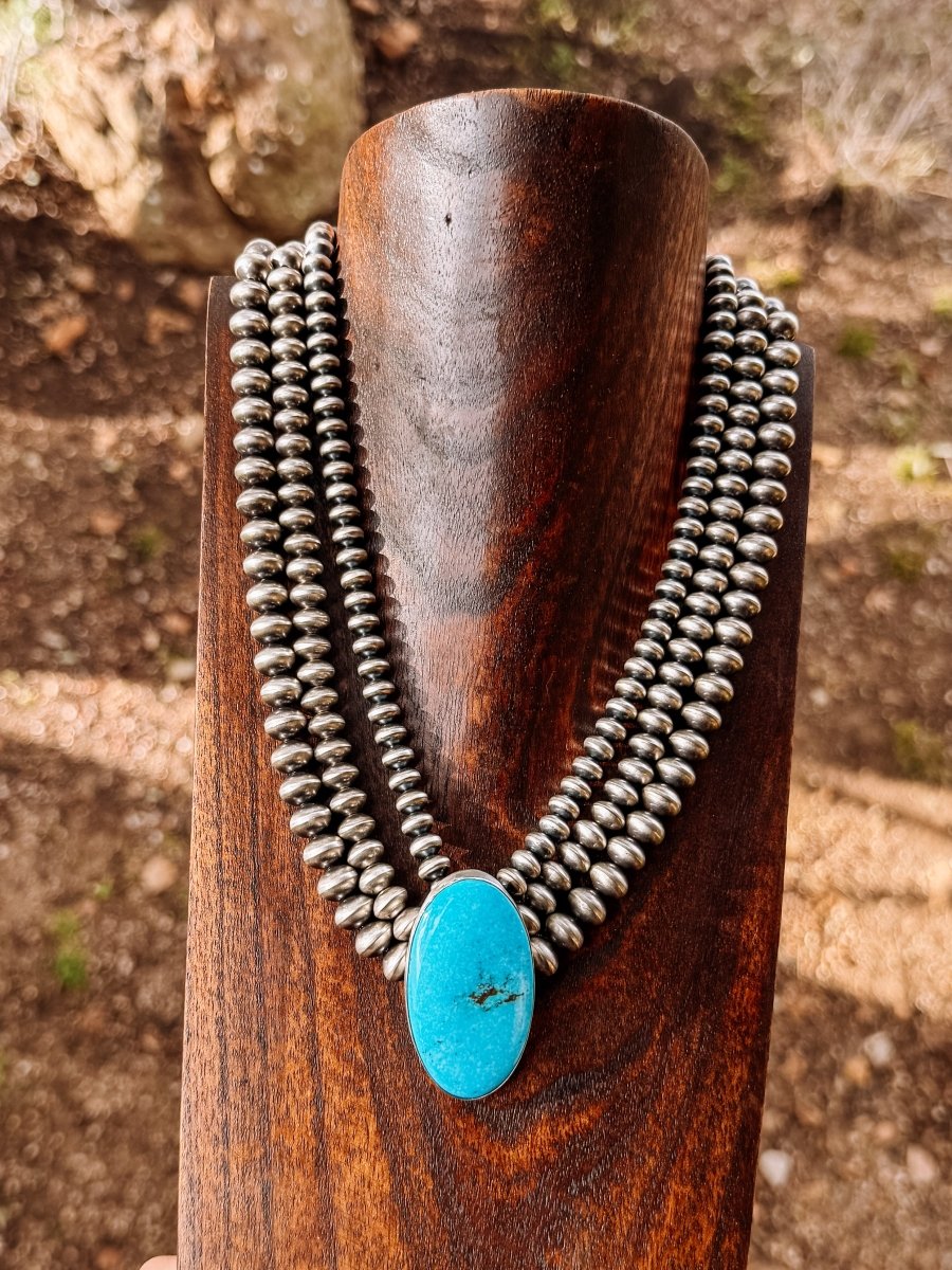 Mammoth 3 Strand Pearl + Turquoise Necklace - Horseshoe J & Co.