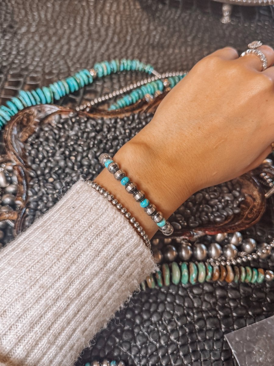 Rainy Day Blues Pearl + Turquoise Cuff Bracelet - Horseshoe J & Co.