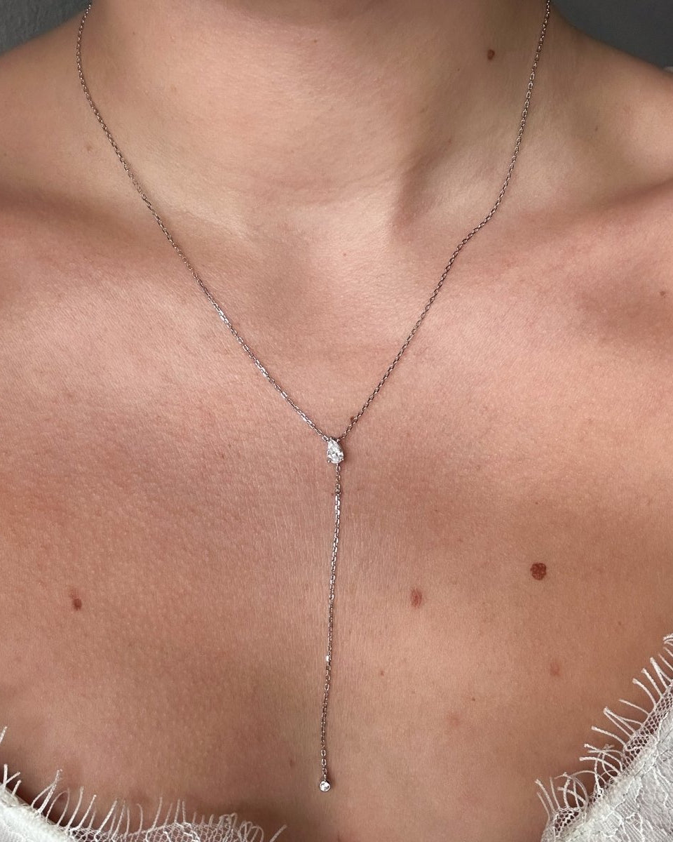Rollins Pear CZ Lariat - Horseshoe J & Co.