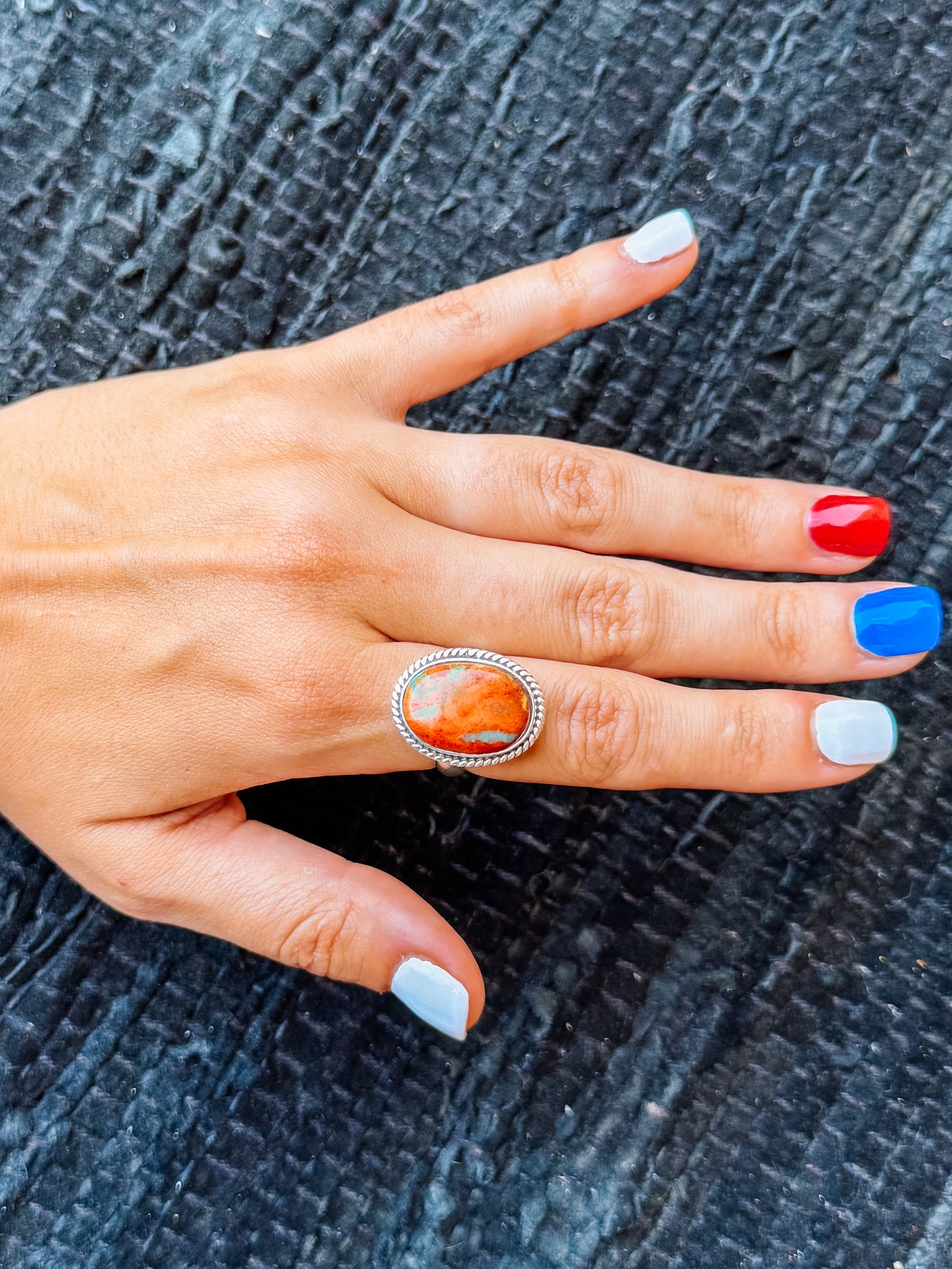 Coral/Turquoise Adjustable Ring