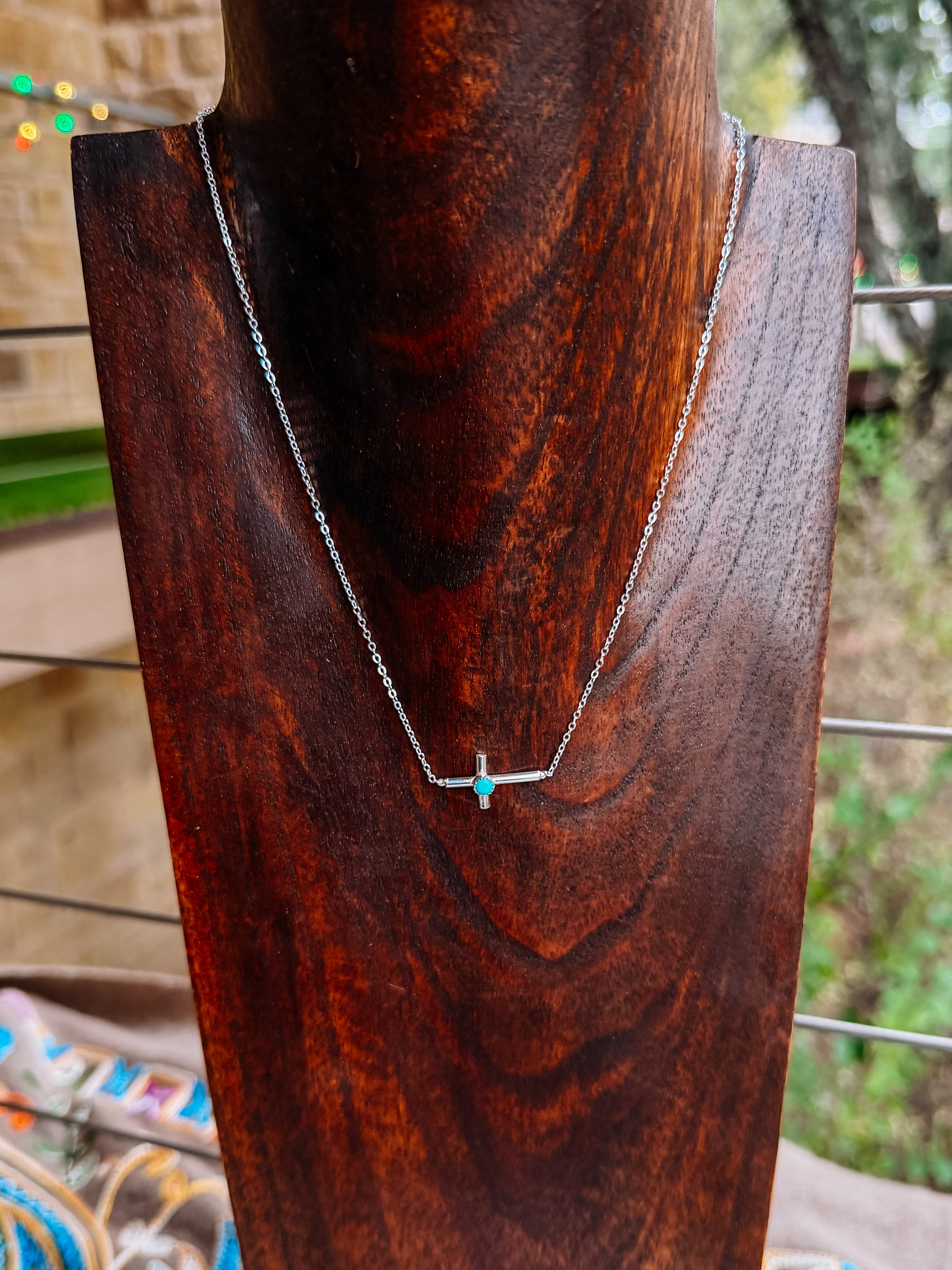 sterling silver and turquoise horizontal cross necklace