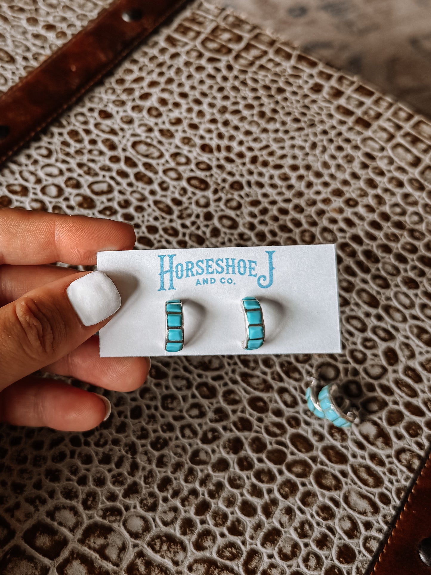 Go On Inlay Hoop Earrings - Turquoise
