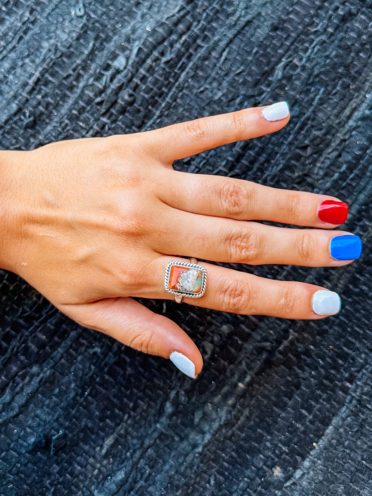 Coral/Turquoise Adjustable Ring