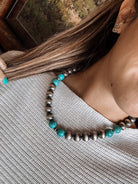 14mm 18" Sterling Silver Pearl with Turquoise Necklace - Horseshoe J & Co.