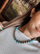 14mm 18" Sterling Silver Pearl with Turquoise Necklace - Horseshoe J & Co.