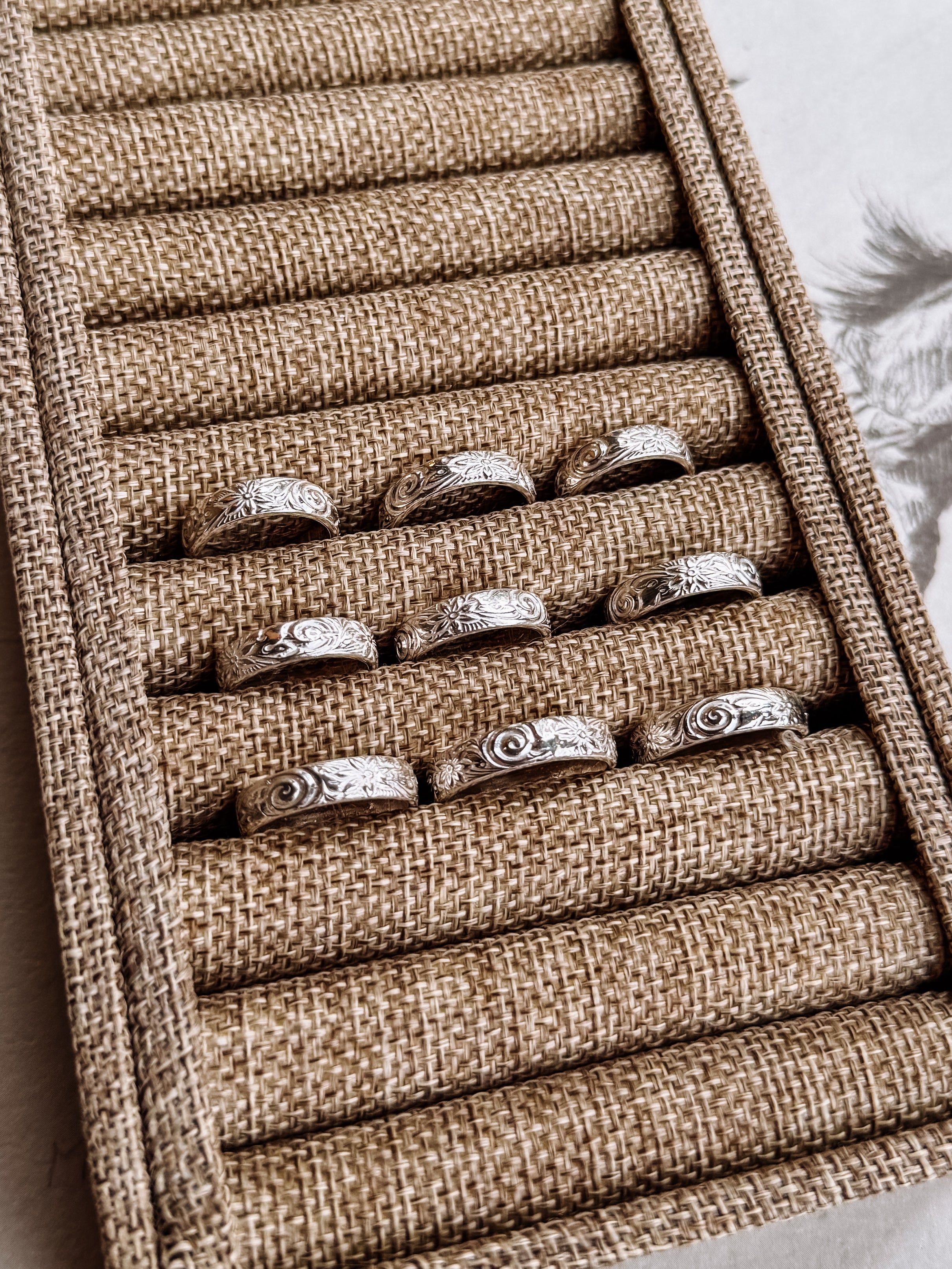 sterling silver floral engraved band ring