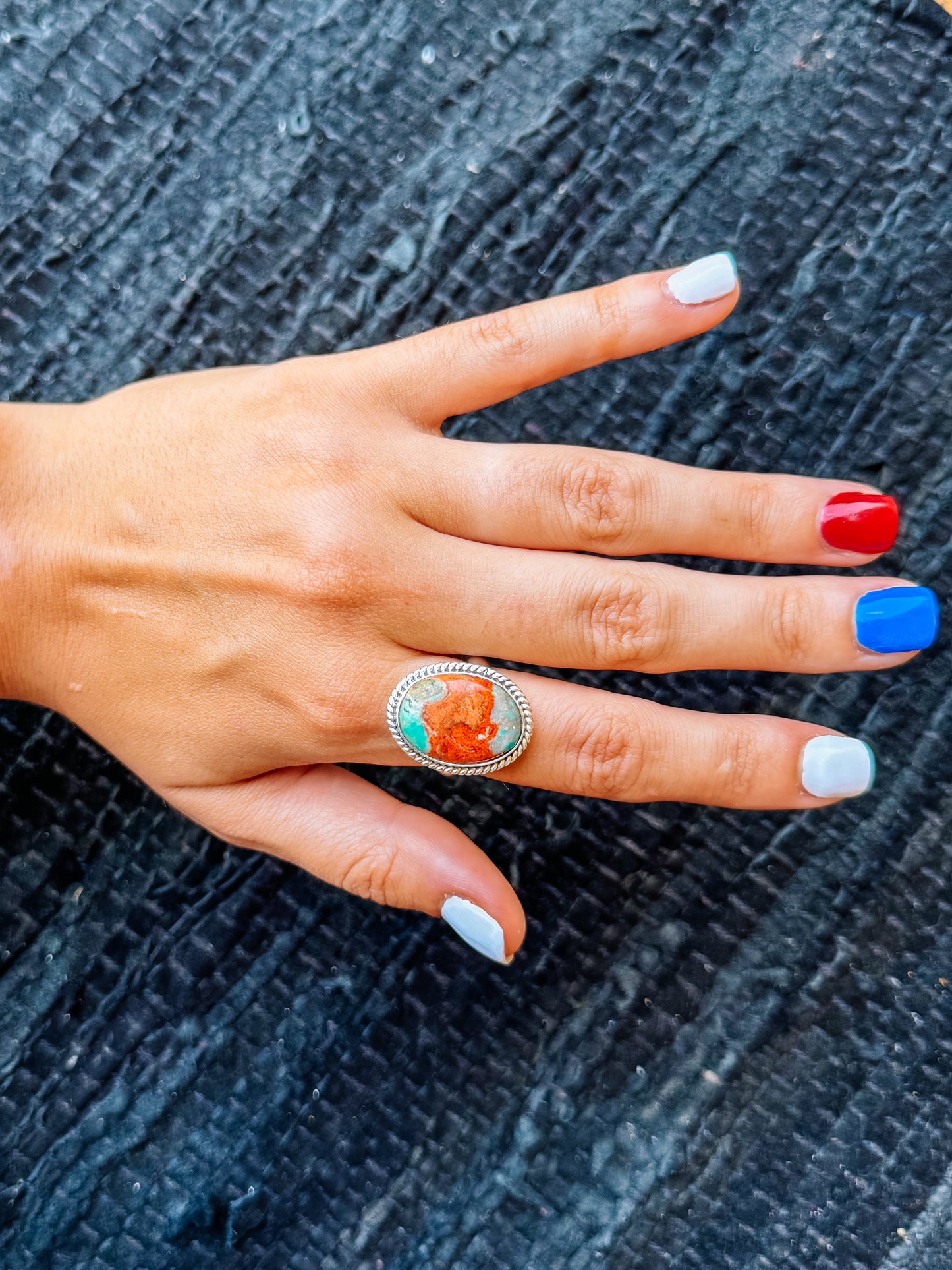 Coral/Turquoise Adjustable Ring