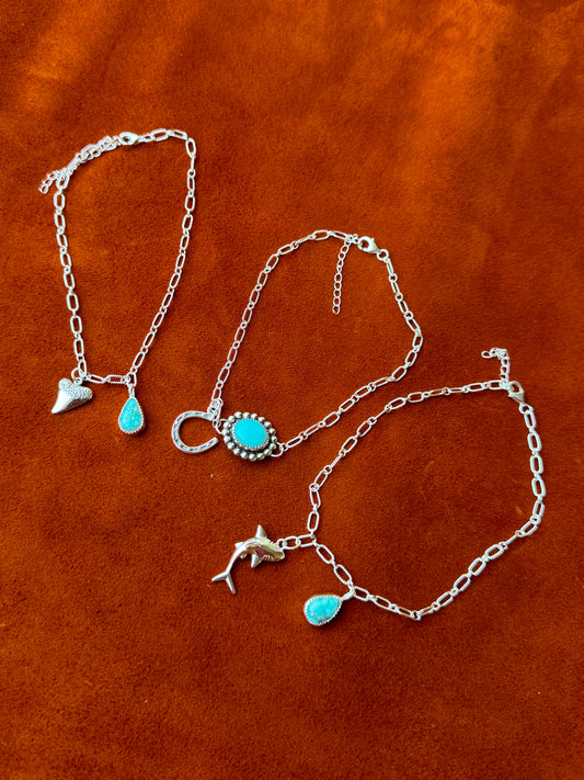 Shark Whitewater Turquoise Anklets