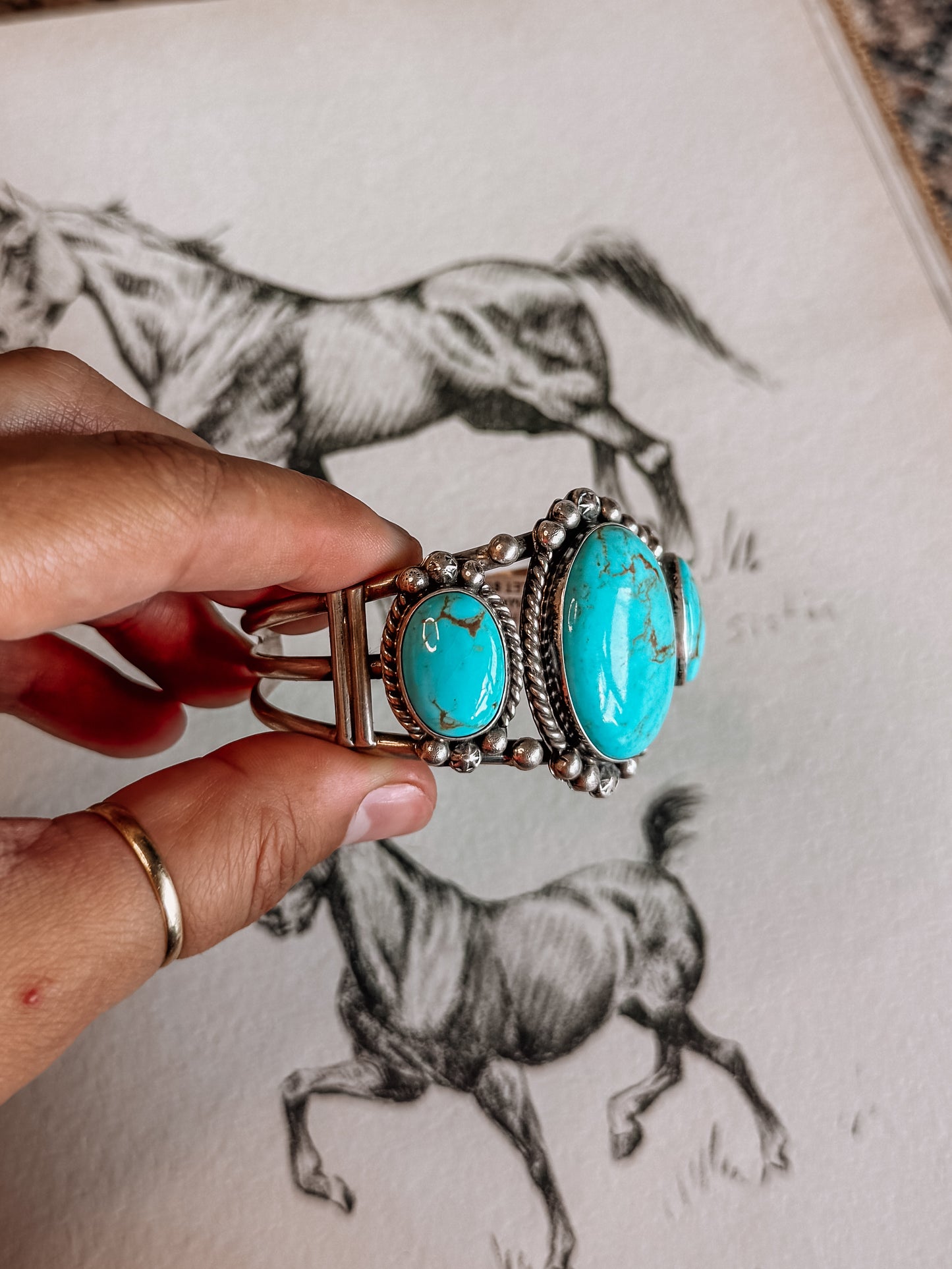 Jiminy Turquoise 3 Stone Cuff Bracelet