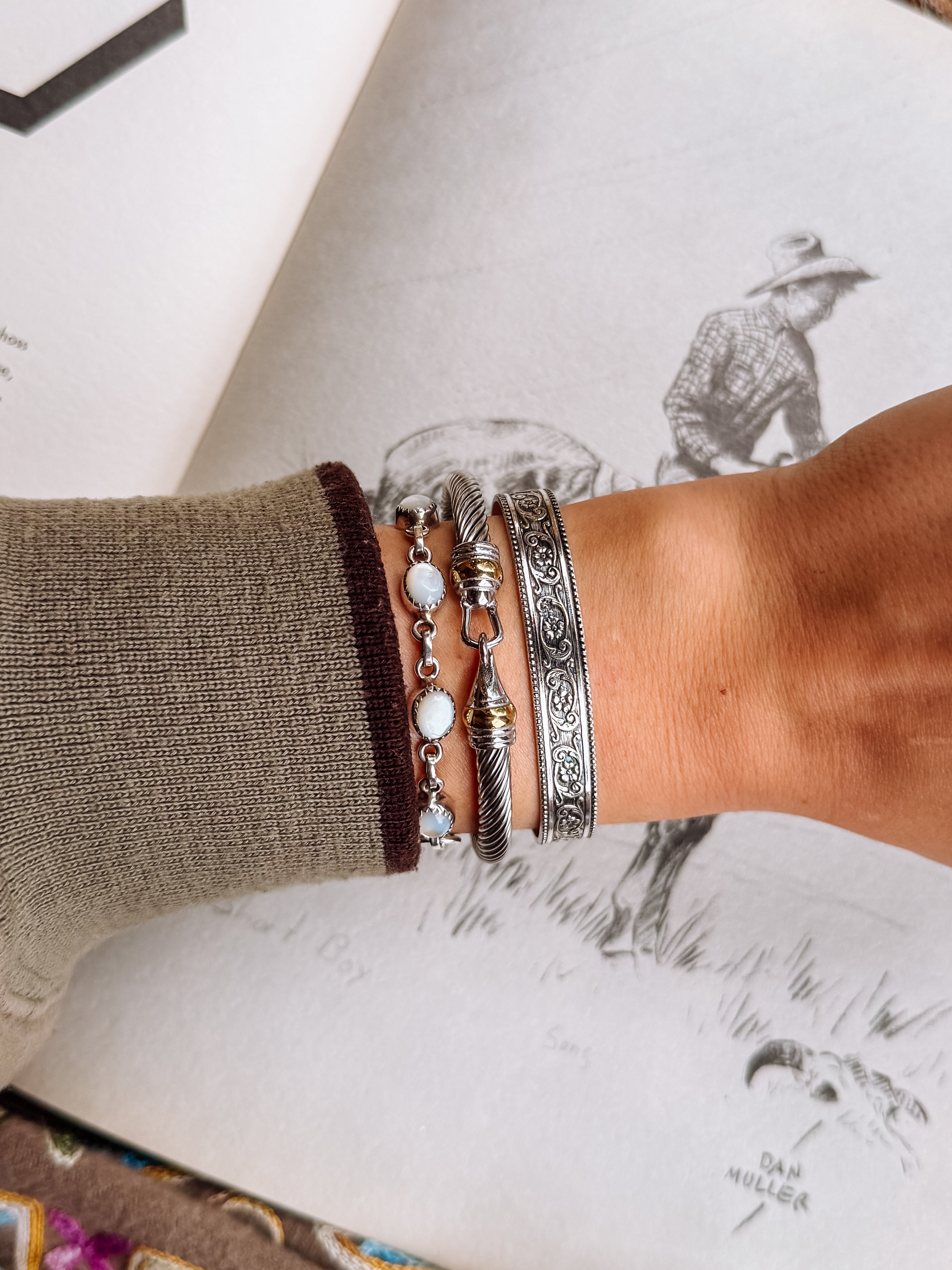 sterling silver western scroll cuff bracelet