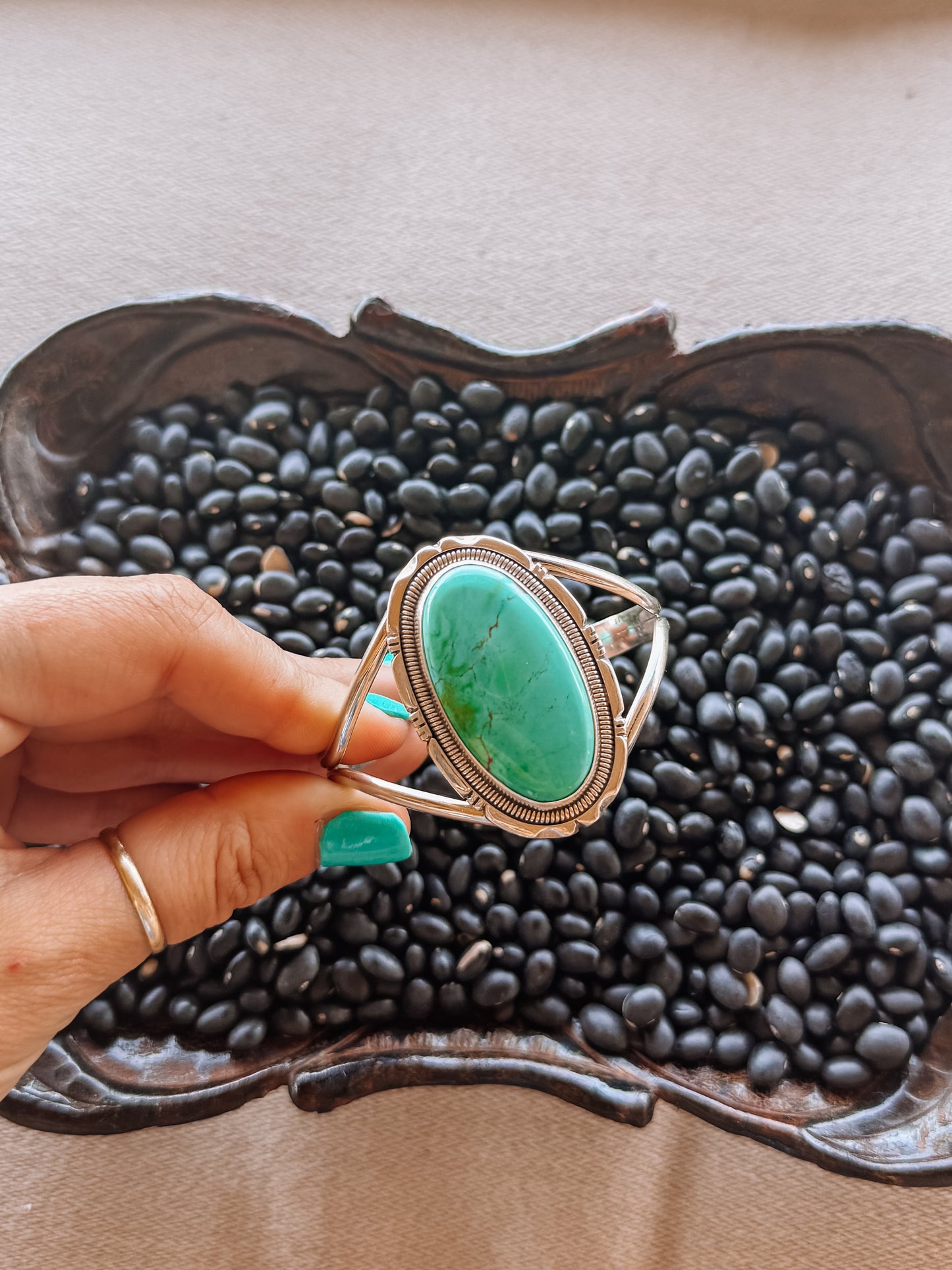 Green Grow the Lilacs Turquoise Cuff Bracelet