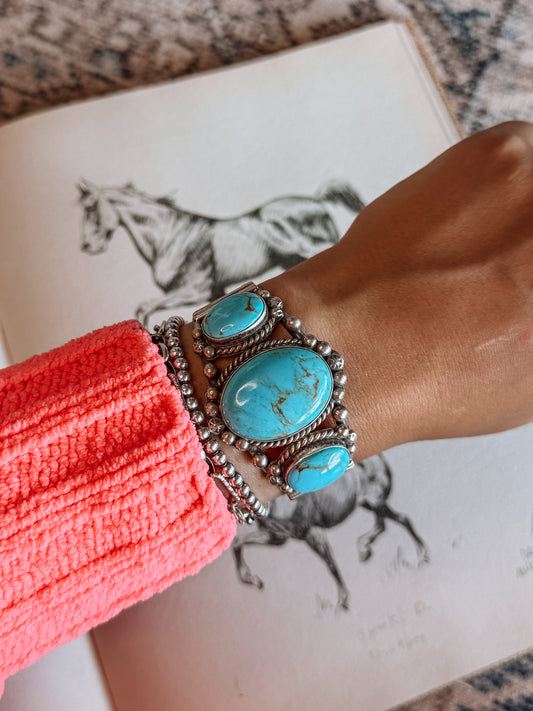 Jiminy Turquoise 3 Stone Cuff Bracelet
