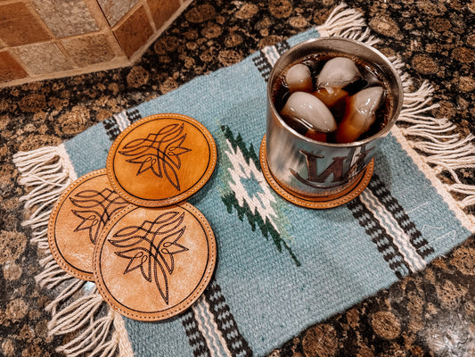 Boot Stitch Leather Coasters