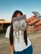 large silver stamped concho earrings native made