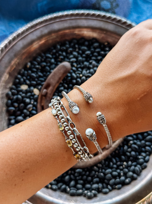 Spiffy Pearl Cable Cuff Bracelet