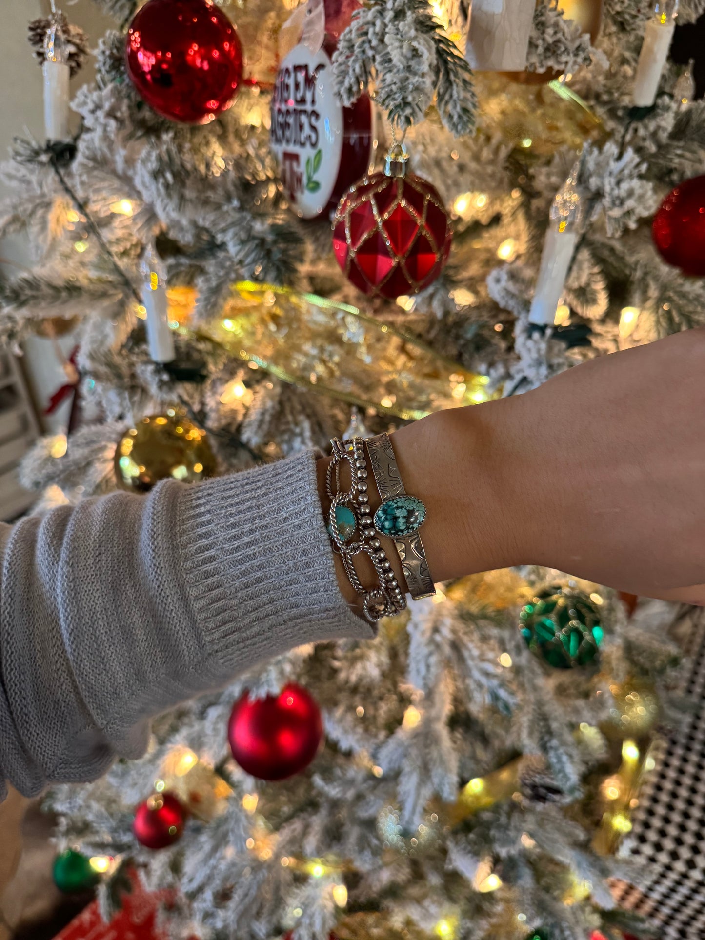 Haint Turquoise Stamped Cuff Bracelet