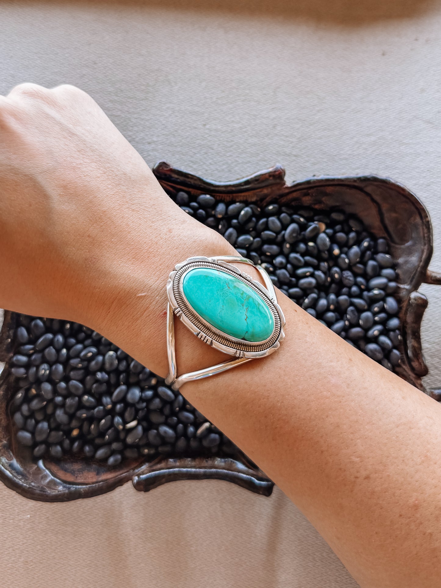 Green Grow the Lilacs Turquoise Cuff Bracelet