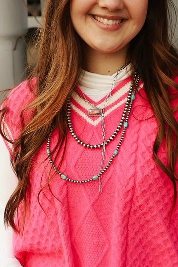 Flaxey Pearl + Turquoise 28” Necklace