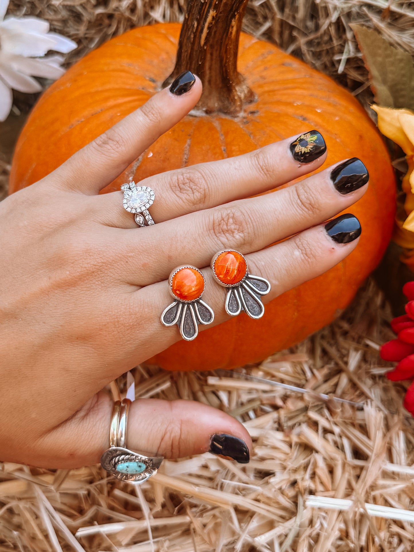 Scallywag Black Onyx/Orange Spiny Earrings