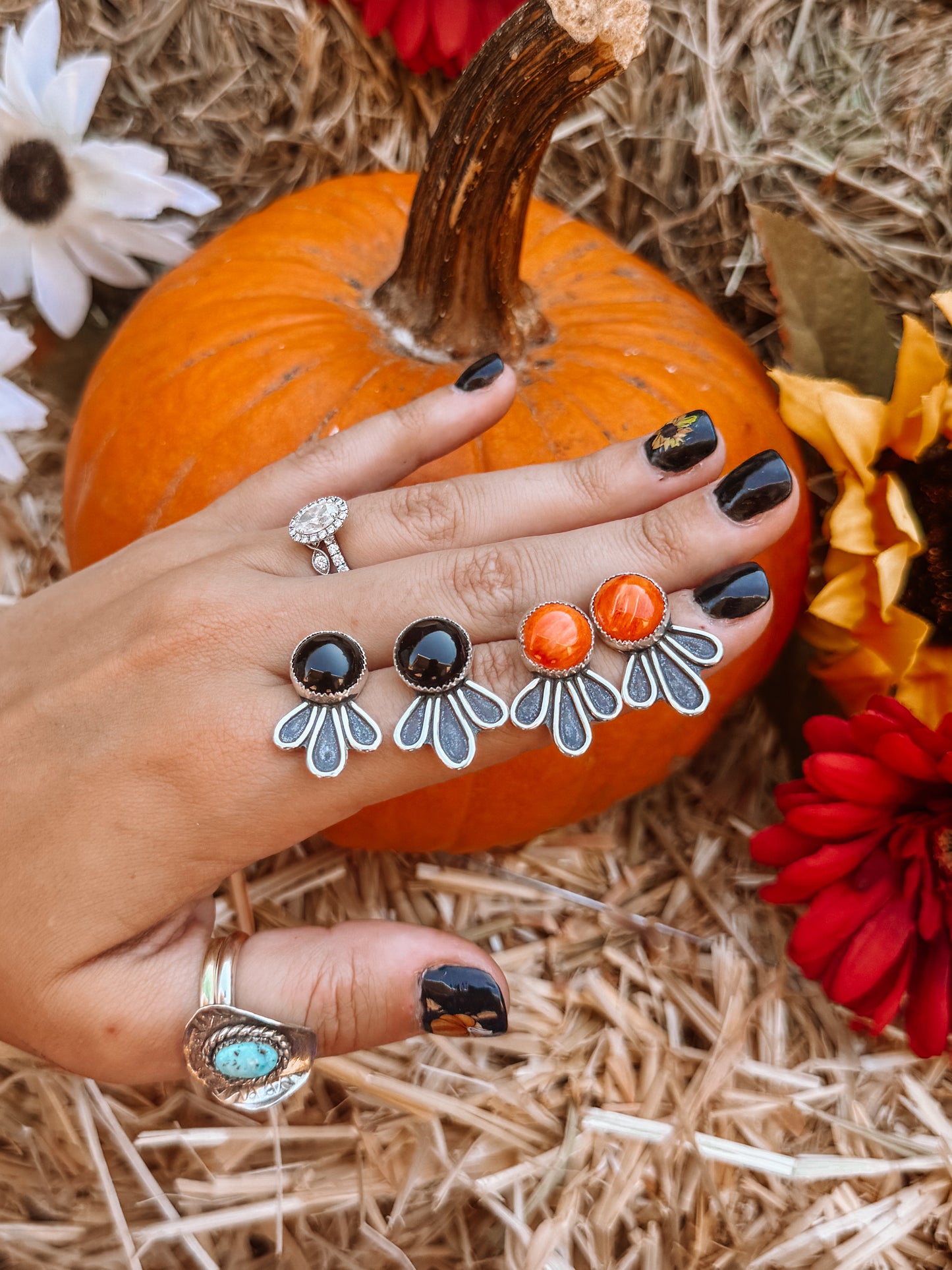 Scallywag Black Onyx/Orange Spiny Earrings