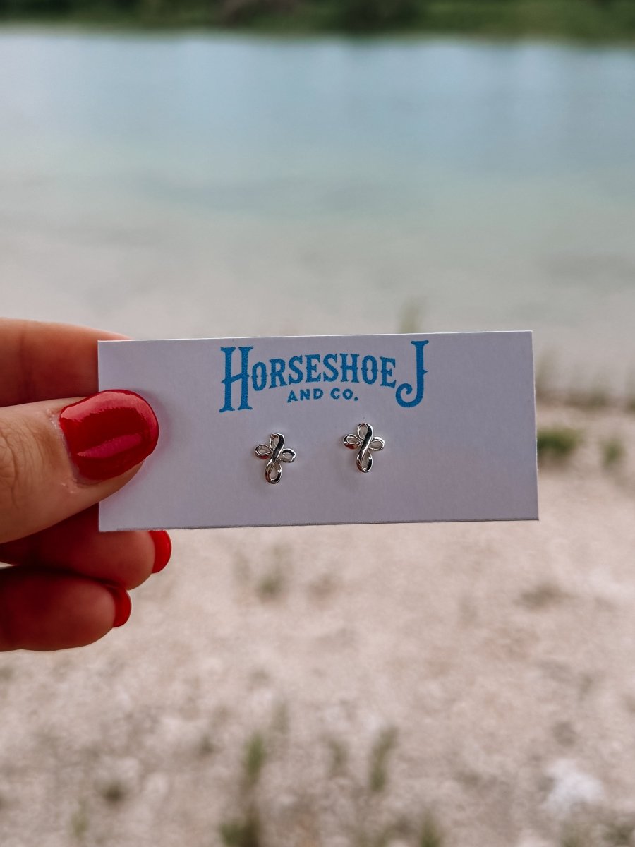9mm Ribbon Cross Stud Earrings - Horseshoe J & Co.