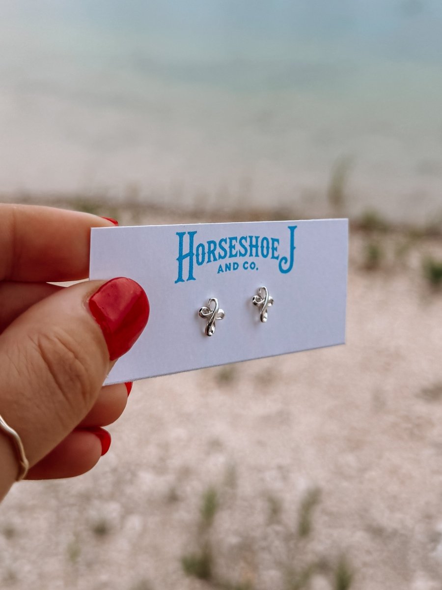 9mm Ribbon Cross Stud Earrings - Horseshoe J & Co.