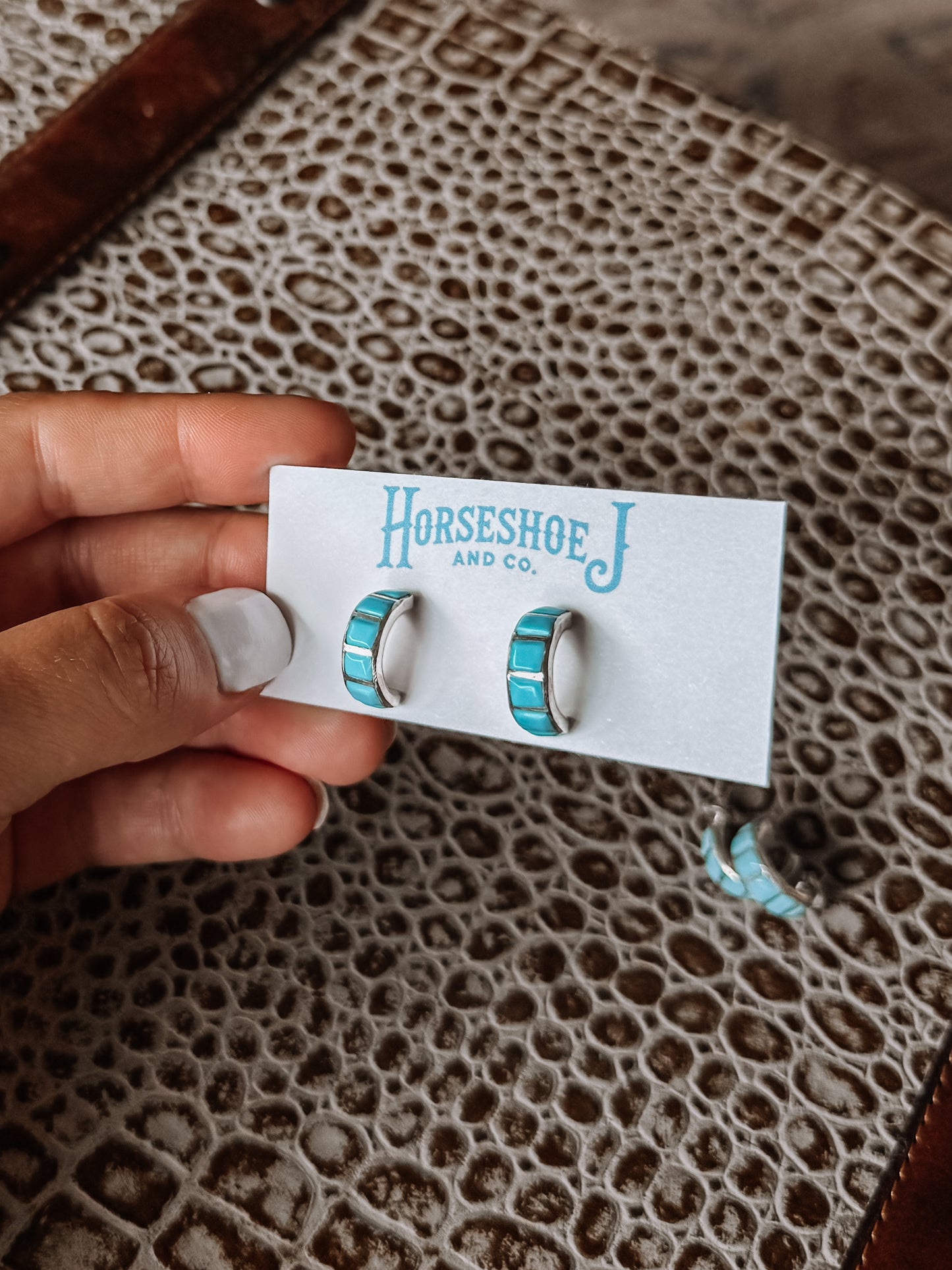 Go On Inlay Hoop Earrings - Turquoise
