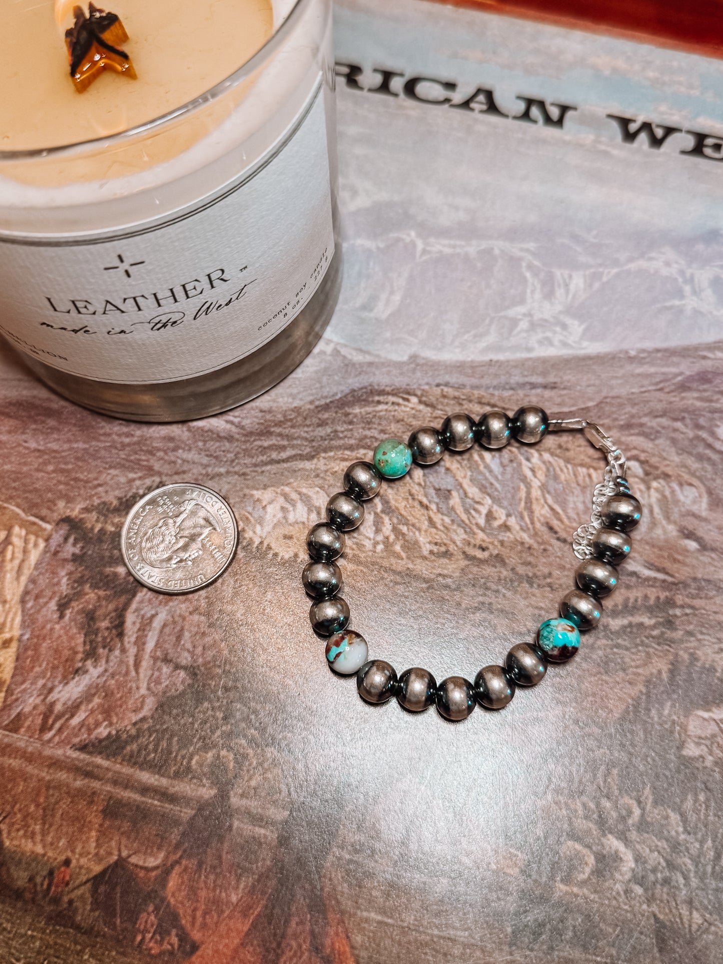 8mm Sterling Silver Pearl Bracelet with Mohave/Turquoise