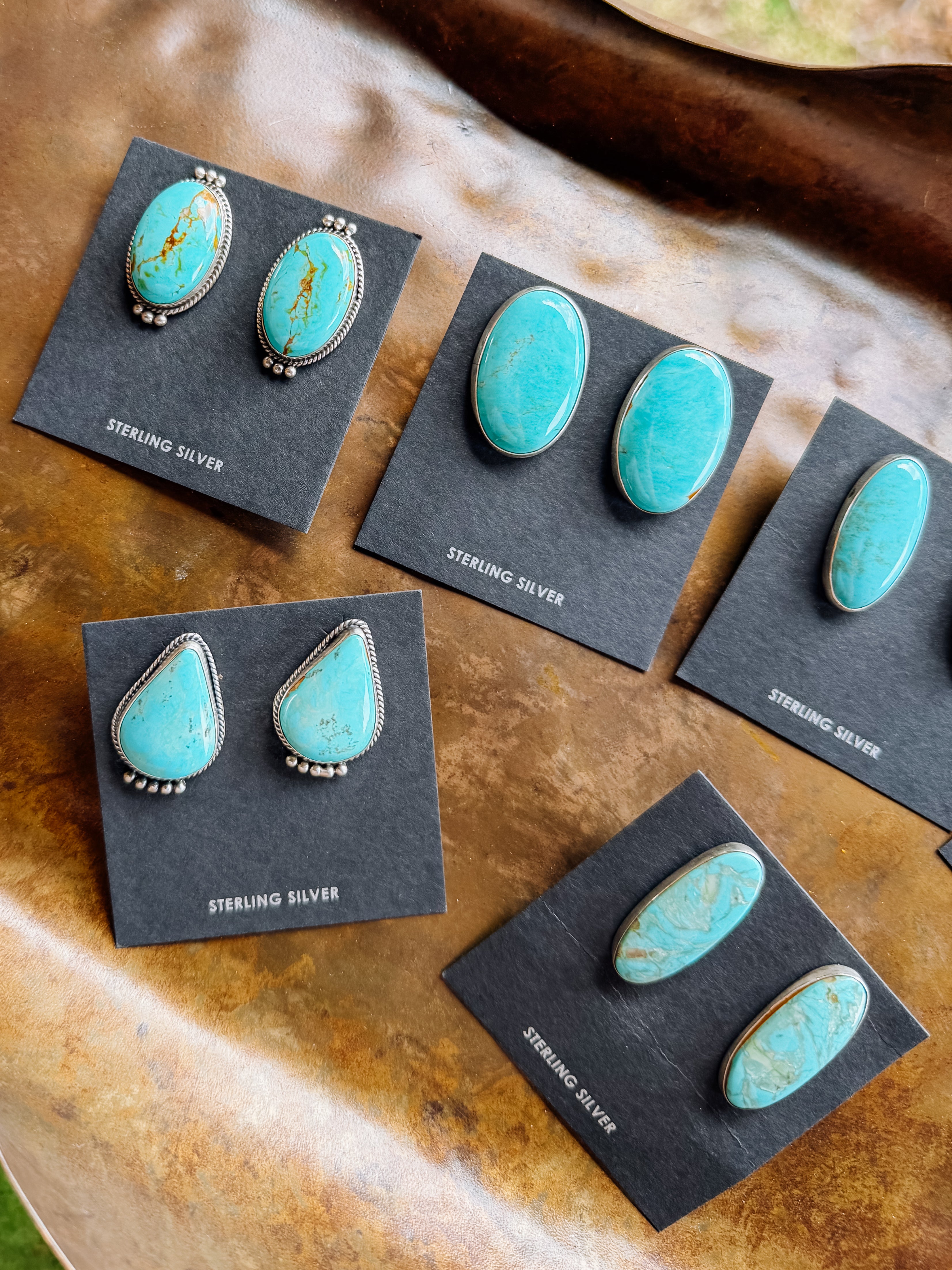 native american made sterling silver and turquoise stud earrings