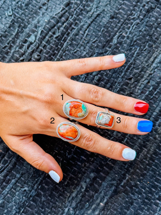 Coral/Turquoise Adjustable Ring