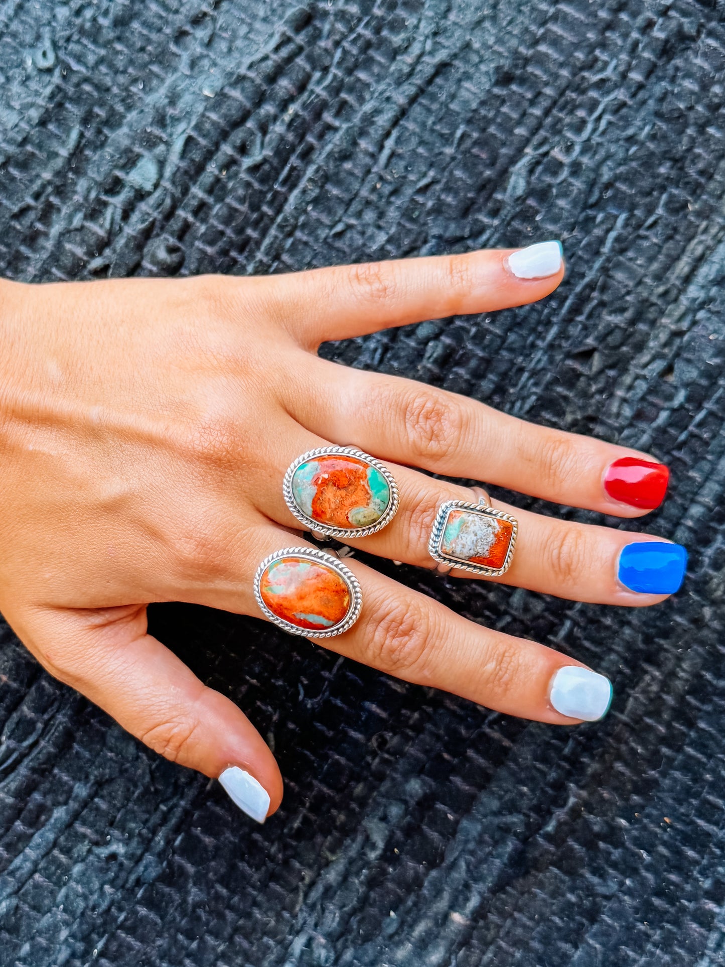 Coral/Turquoise Adjustable Ring