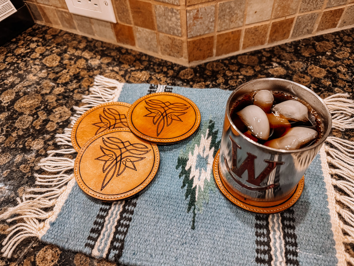 Boot Stitch Leather Coasters