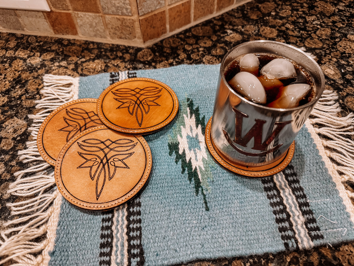 Boot Stitch Leather Coasters